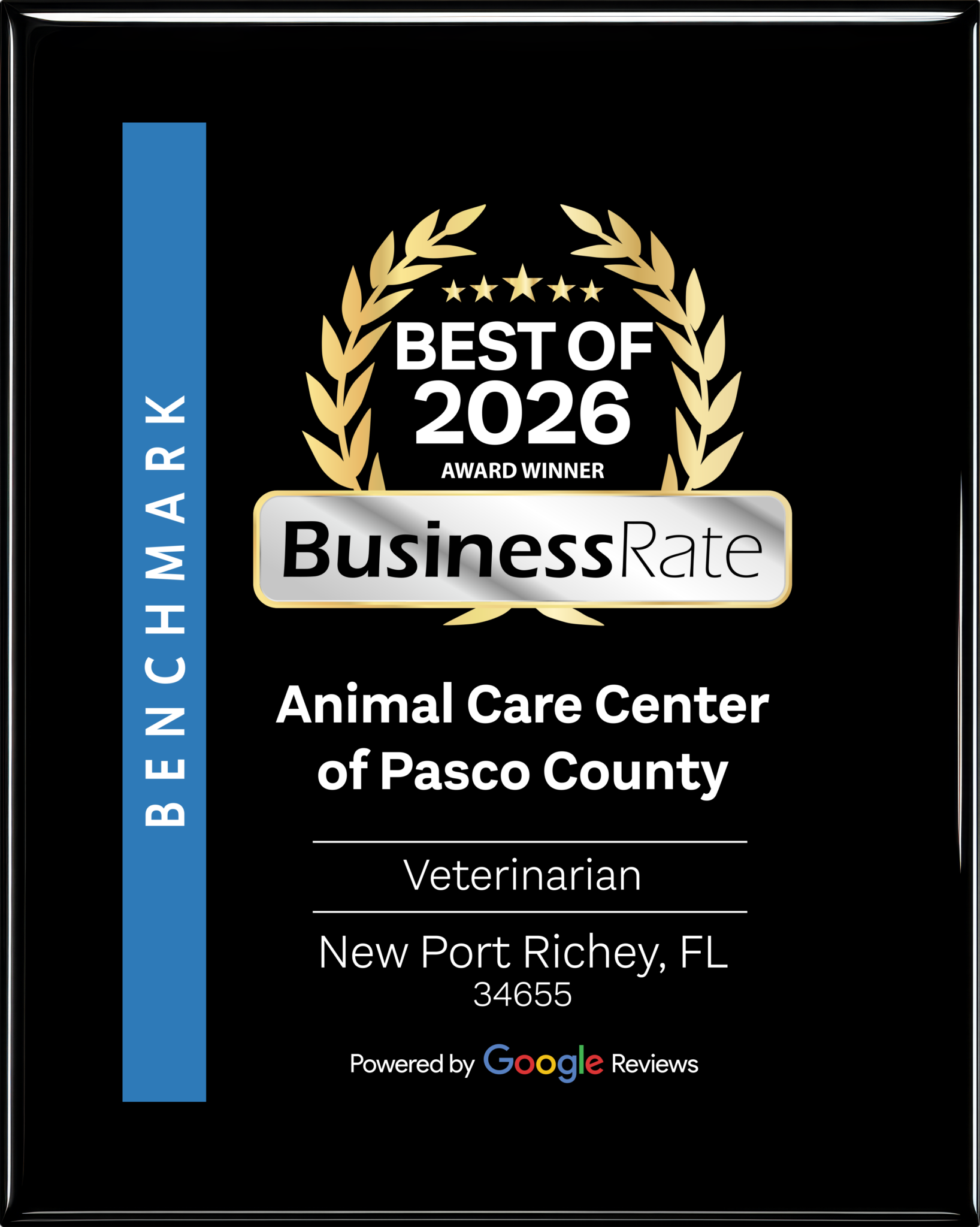 award plaque for Animal Care Center of Pasco County Best of 2026